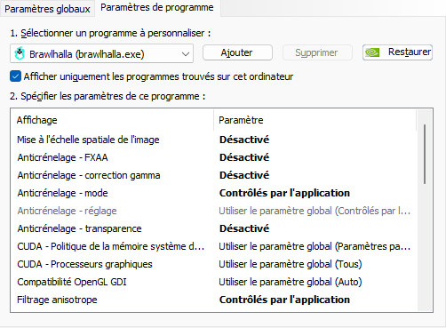 Réglages Nvidia, capture 1