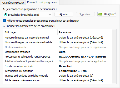 Réglages Nvidia, capture 3